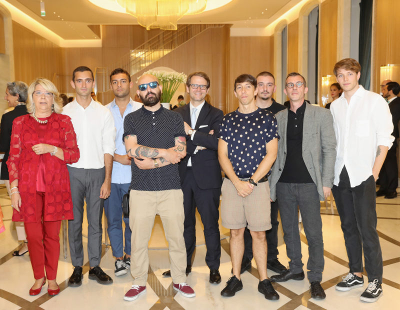 MILAN, ITALY - JULY 11: (L-R) Raffaella Banchero, Alessandro Arensberg, Gio Pastori, Felice Serrelli, Marc Jacheet, Patrick Tuttofuoco, Zeno Peduzzi, Loris Cecchini and NiccolÚ Fiorentini attends the opening ceremony of the new Tiffany & Co. store in Piazza Duomo on July 11, 2017 in Milan, Italy. (Photo by Vittorio Zunino Celotto/Getty Images for Tiffany & Co.)