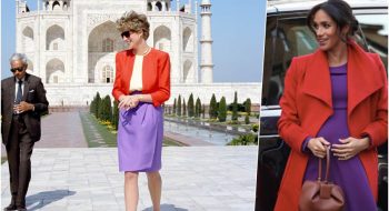 Meghan Markle in viola e rosso come Lady Diana: la duchessa di Sussex non teme il confronto