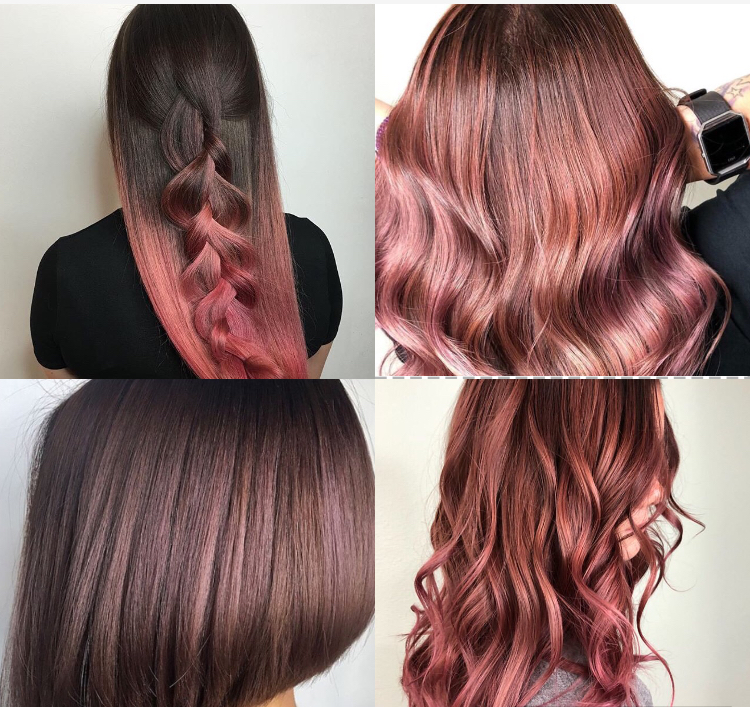 ciocche rosa su capelli castani