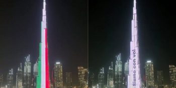 A Dubai il Burj khalifa si tinge di verde, bianco e rosso: «Siamo con voi»