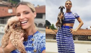 Michelle Hunziker in Elisabetta Franchi: quanto costano top e gonna